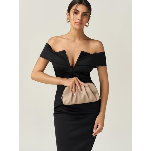 ⚡Women's Soft Pleated Vegan Leather Zipper Closure Evening Tan Clutch Bag - Picture 2 of 6